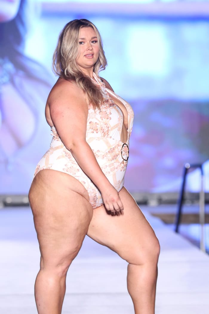 Hunter McGrady walks the runway for Sports Illustrated Swimsuit Runway Show During Paraiso Miami Beach on July 16, 2022 in Miami Beach, Florida.